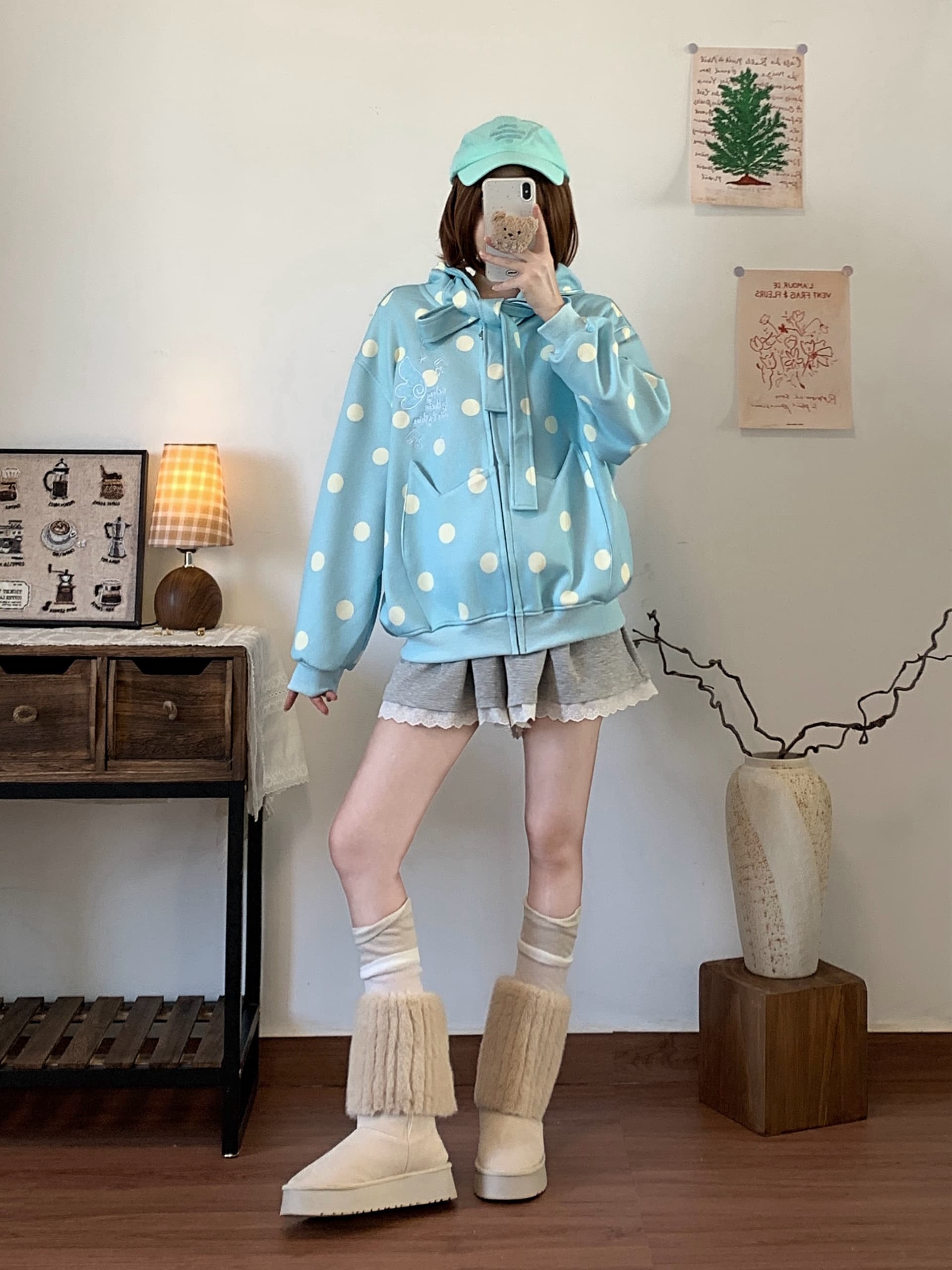 실사 도트 무늬 자수 달콤한 스타일 짧은 여성 코트 가을 새로운 후드 맨위 상세 이미지 8