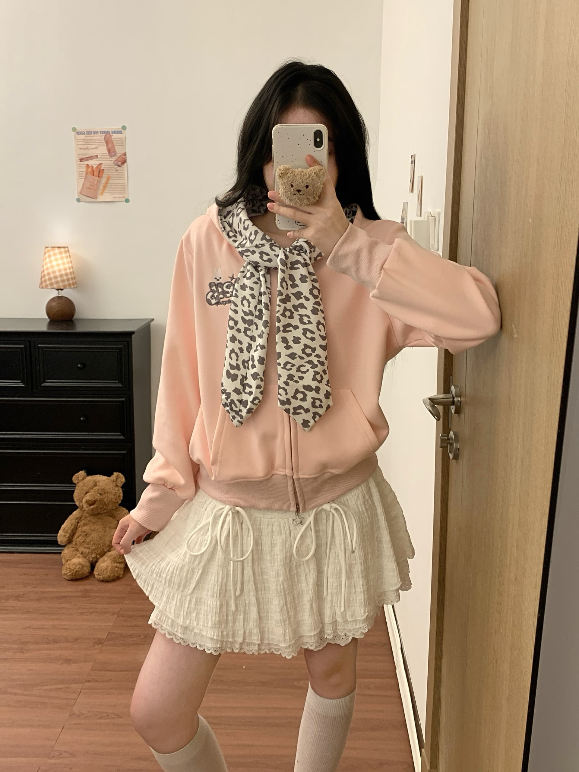 실사 레오파드 무늬 레이스업 하우스 멩 후드 짧은 여성 코트 가을 디자인 센스 맨위 이미지 2