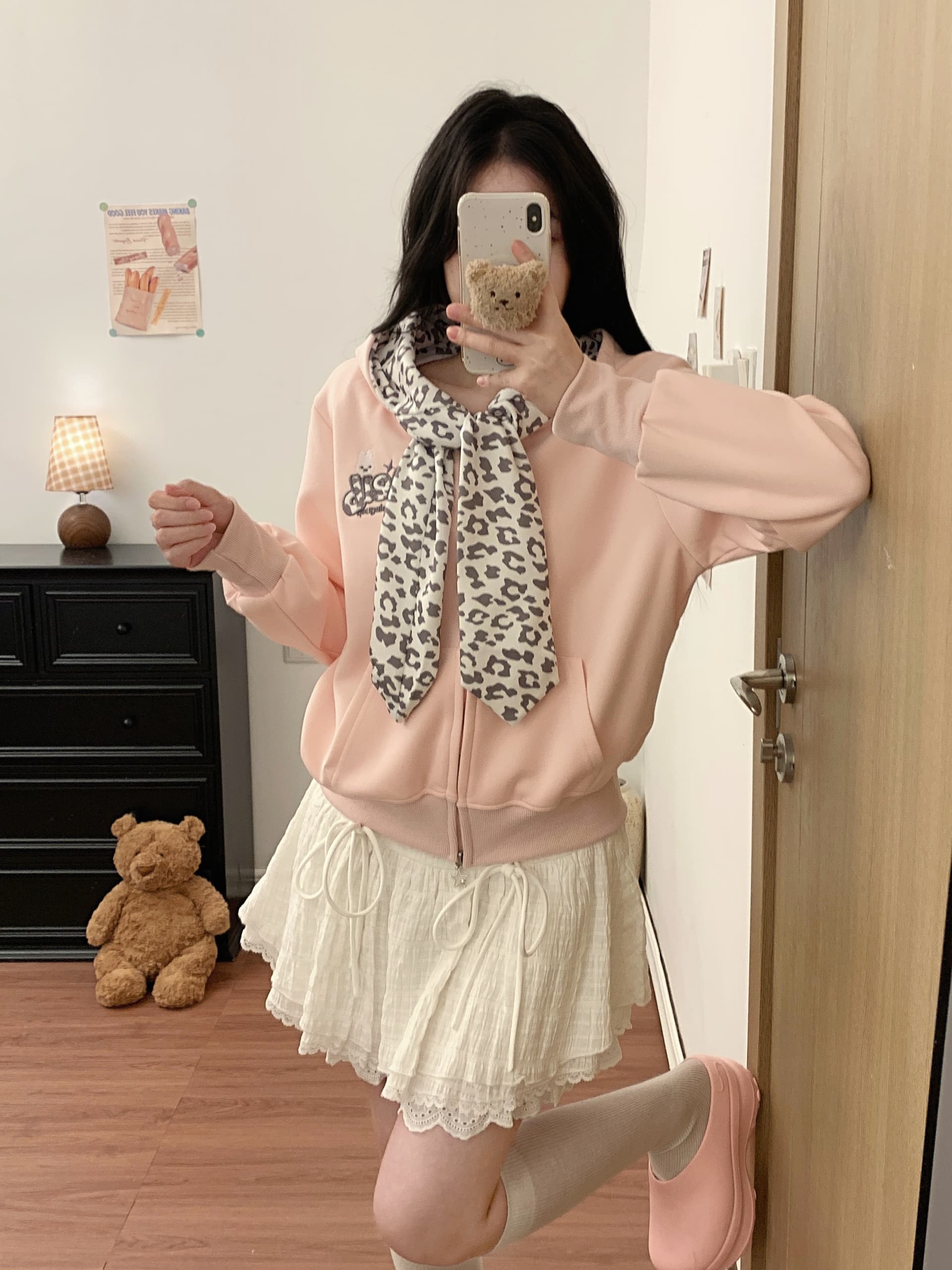 실사 레오파드 무늬 레이스업 하우스 멩 후드 짧은 여성 코트 가을 디자인 센스 맨위 상세 이미지 11