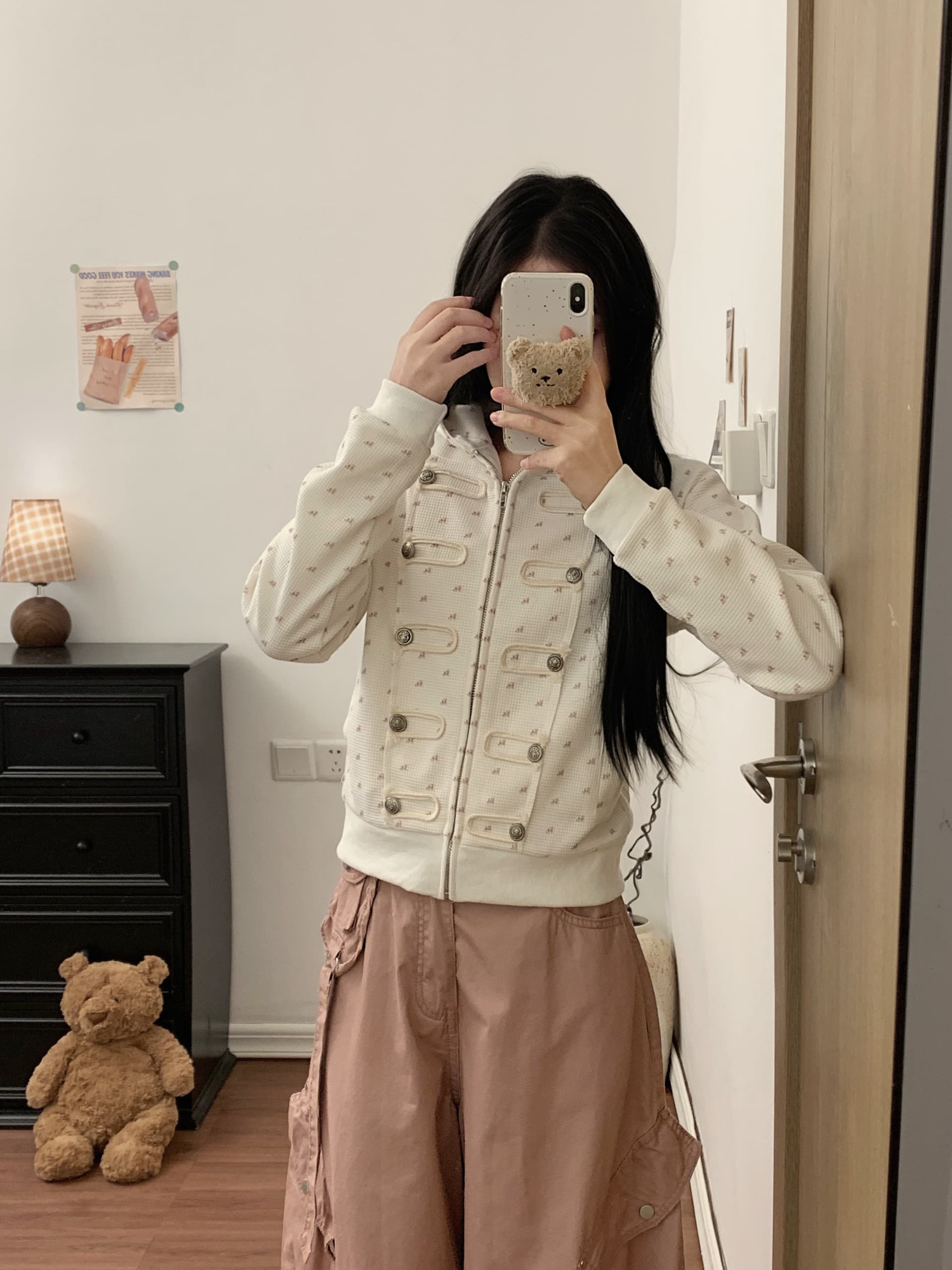 실사 한 부서 후아 남편 그리드 이중 버튼 여성 코트 이른 가을 꽃무늬 나폴레옹 작은 대중 쇼트 스타일 오픈 가디건 상세 이미지 3