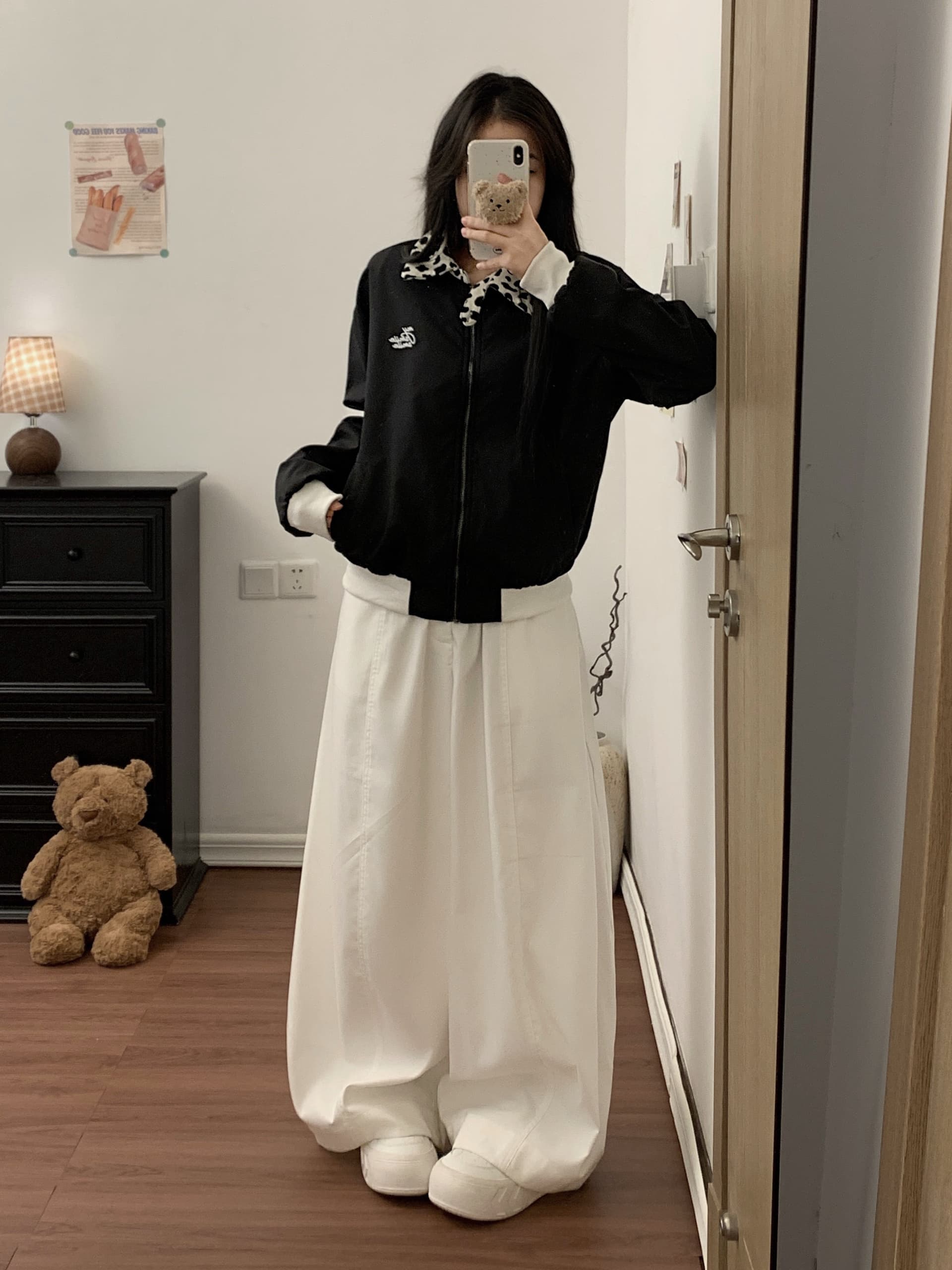 실사 암소 곡물 폴로 칼라 패치워크 재킷 국방 튀는 물 루즈핏 자수 배색 캐주얼 재킷 이미지 4