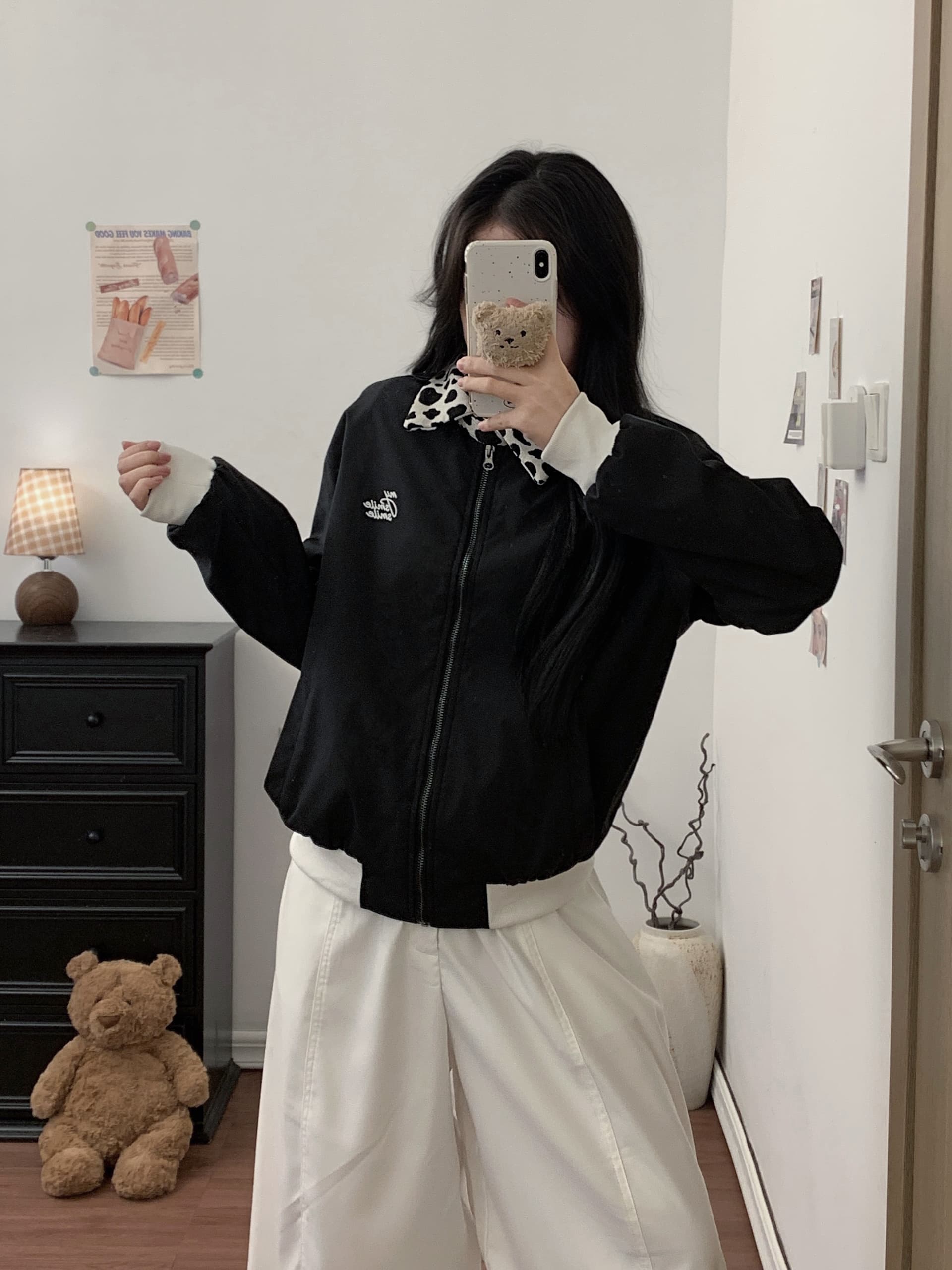 실사 암소 곡물 폴로 칼라 패치워크 재킷 국방 튀는 물 루즈핏 자수 배색 캐주얼 재킷 상세 이미지 1