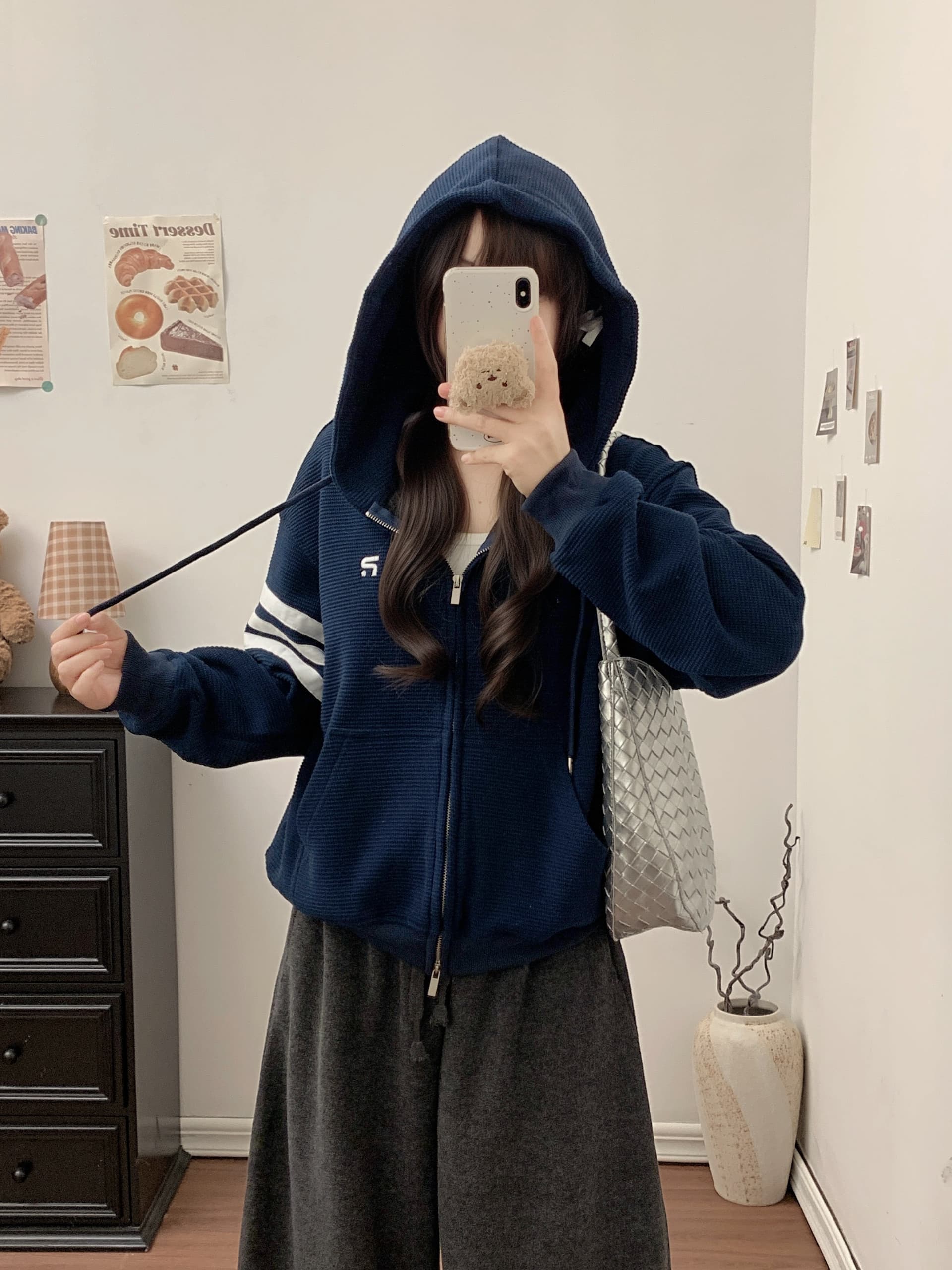 실사 후아 남편 그리드 후드 티 스웨터 여성 코트 가을 아메리칸 레트로 새로운 오픈 가디건 다용도 맨위 상세 이미지 16