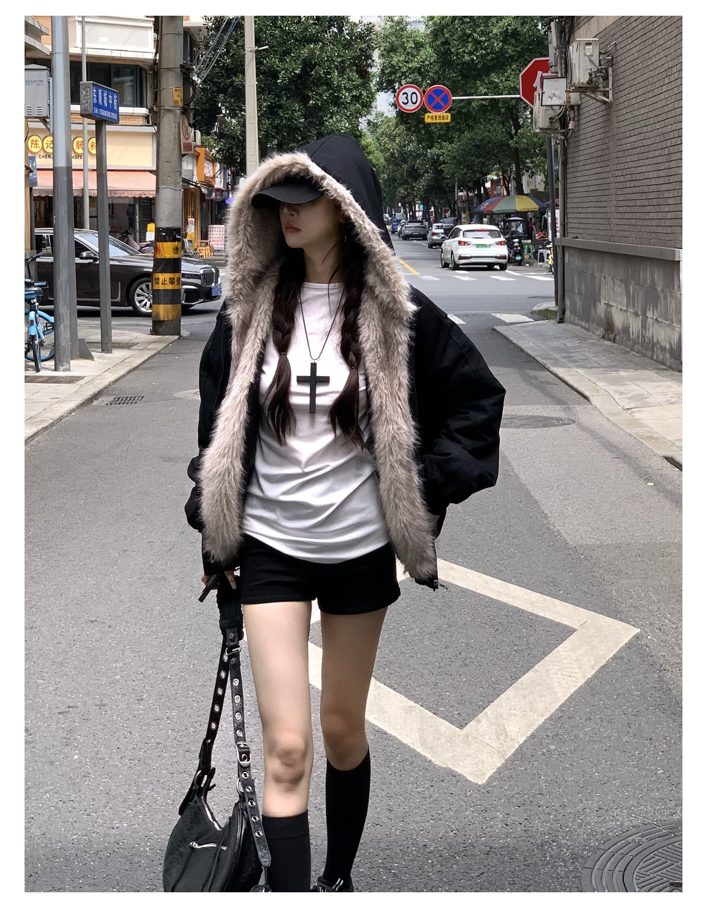 좌 산 조각 플리스 후드 면 의류 남녀 겨울 아메리칸 디자인 센스 두꺼운 면 옷 상세 이미지 8