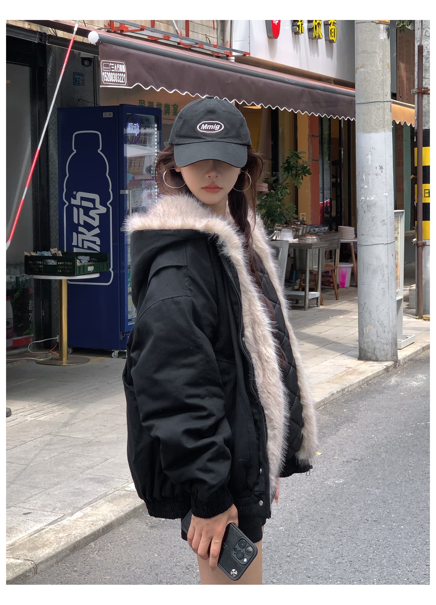 좌 산 조각 플리스 후드 면 의류 남녀 겨울 아메리칸 디자인 센스 두꺼운 면 옷 상세 이미지 11