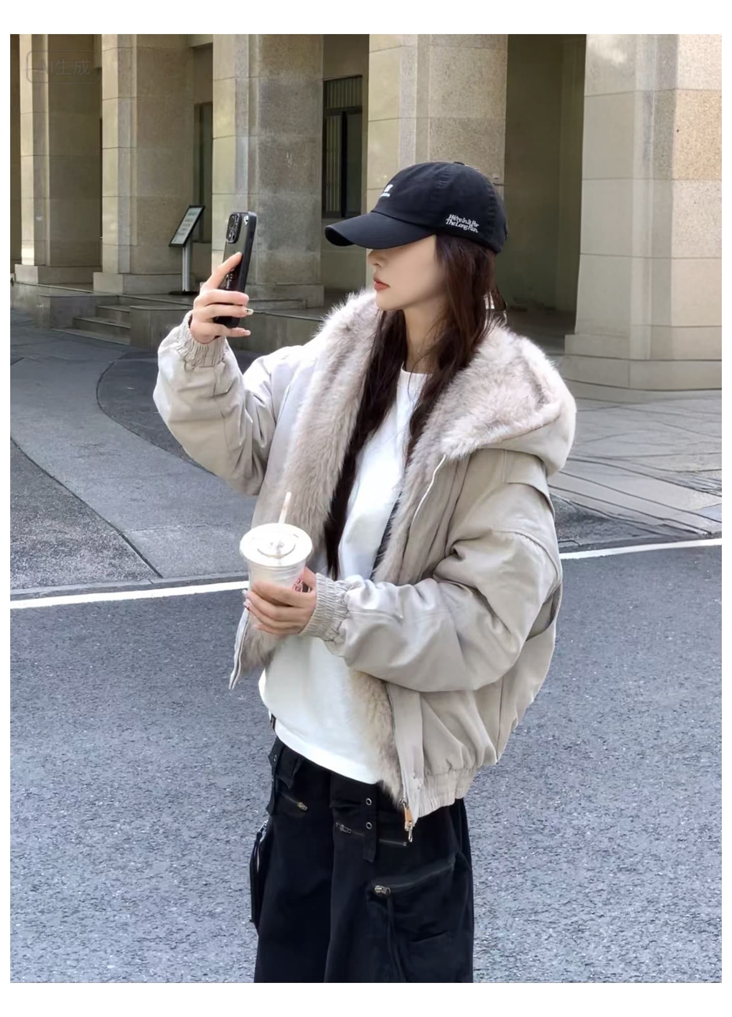좌 산 조각 플리스 후드 면 의류 남녀 겨울 아메리칸 디자인 센스 두꺼운 면 옷 상세 이미지 23