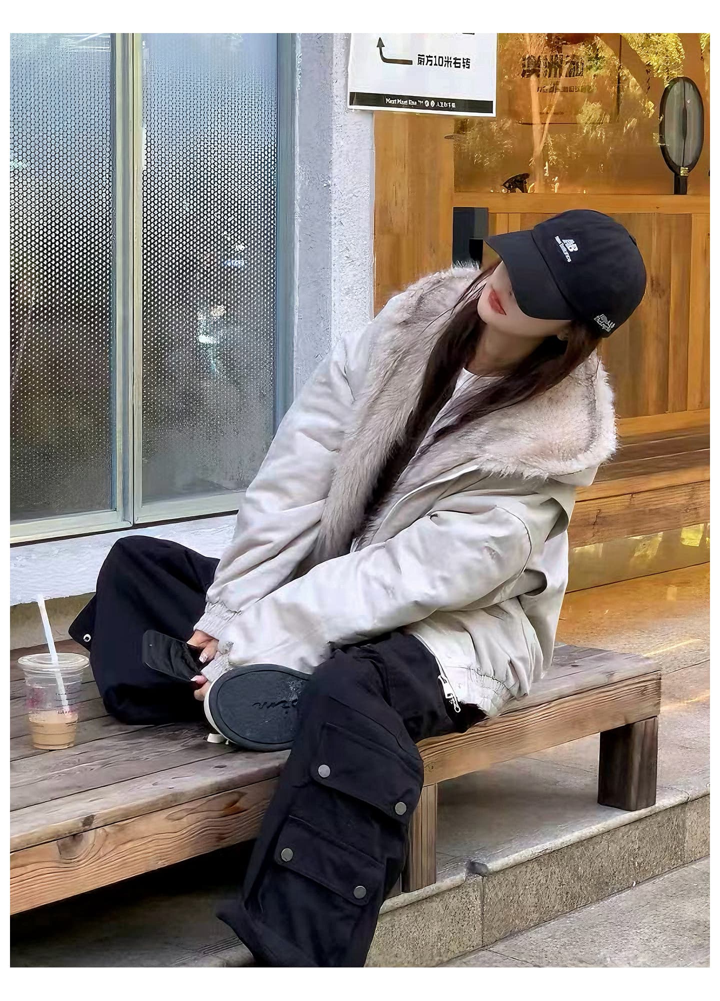 좌 산 조각 플리스 후드 면 의류 남녀 겨울 아메리칸 디자인 센스 두꺼운 면 옷 상세 이미지 24