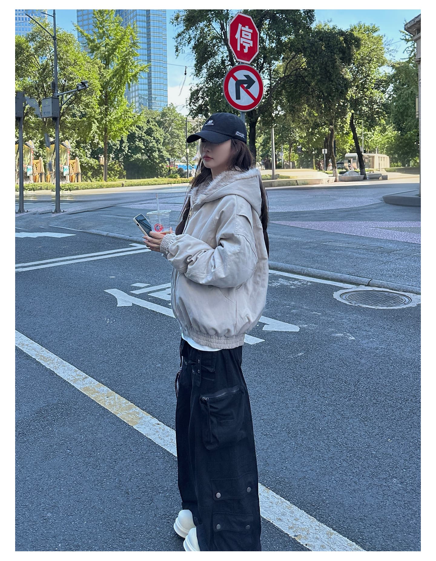 좌 산 조각 플리스 후드 면 의류 남녀 겨울 아메리칸 디자인 센스 두꺼운 면 옷 상세 이미지 27