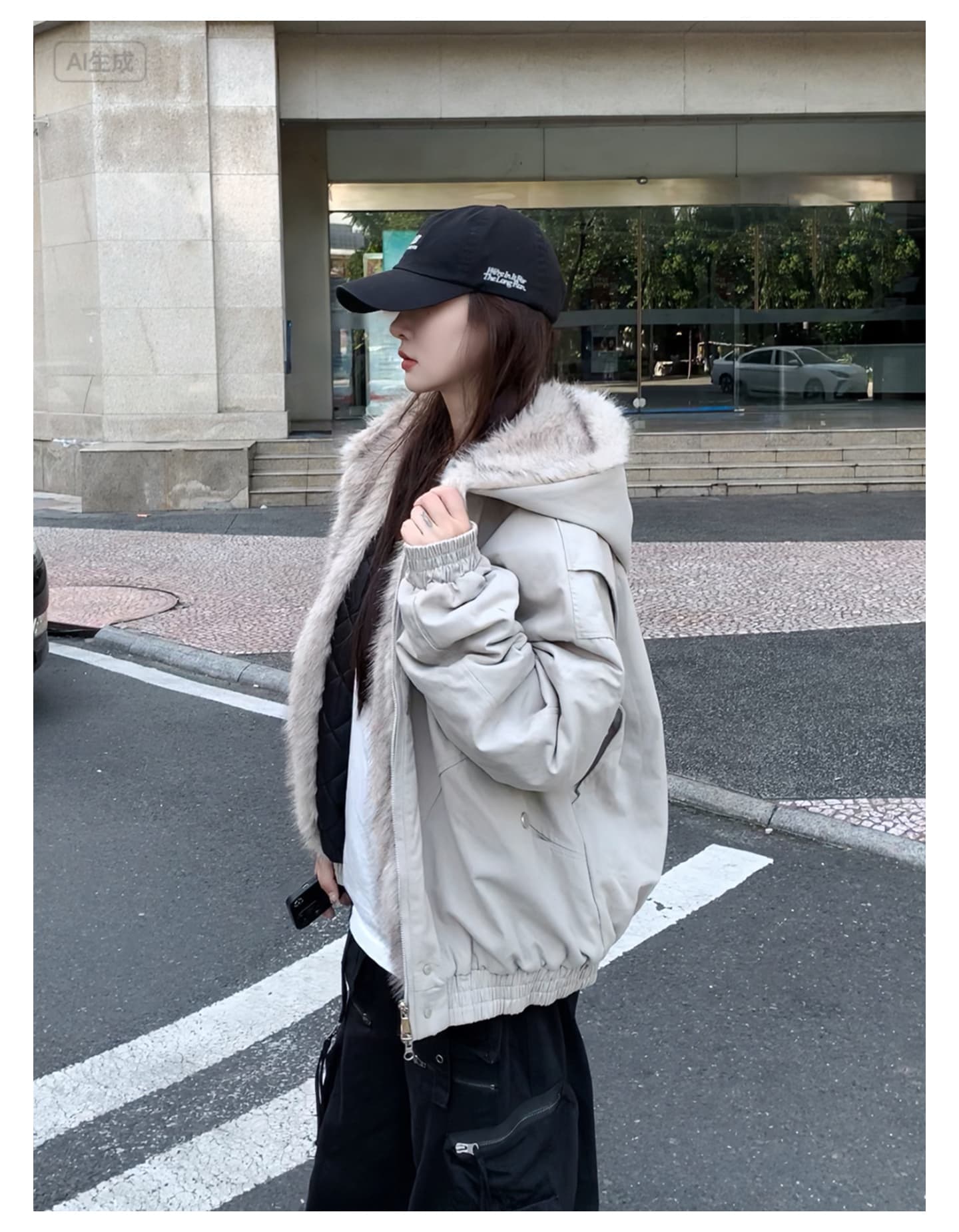 좌 산 조각 플리스 후드 면 의류 남녀 겨울 아메리칸 디자인 센스 두꺼운 면 옷 상세 이미지 32