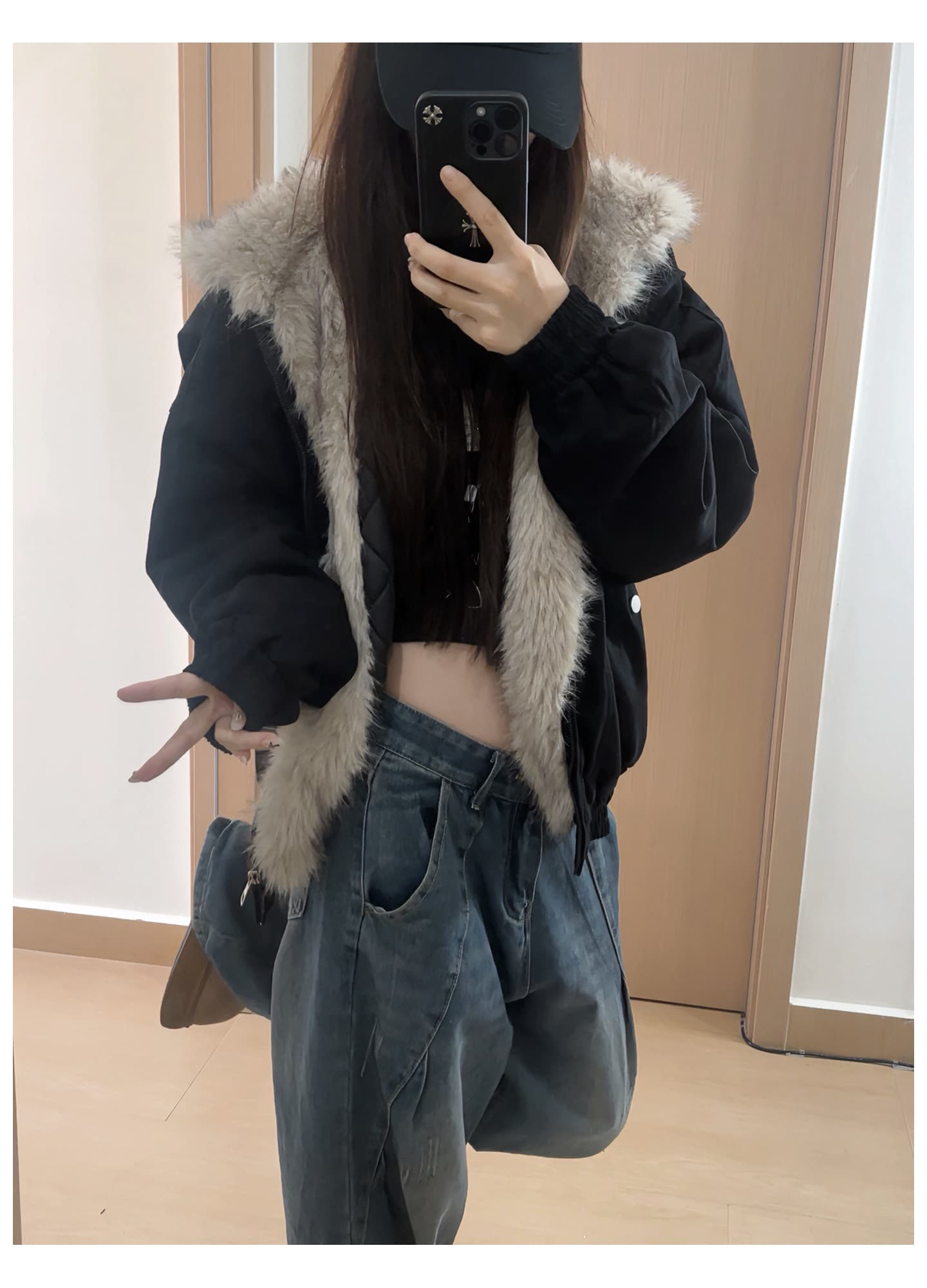 좌 산 조각 플리스 후드 면 의류 남녀 겨울 아메리칸 디자인 센스 두꺼운 면 옷 상세 이미지 36