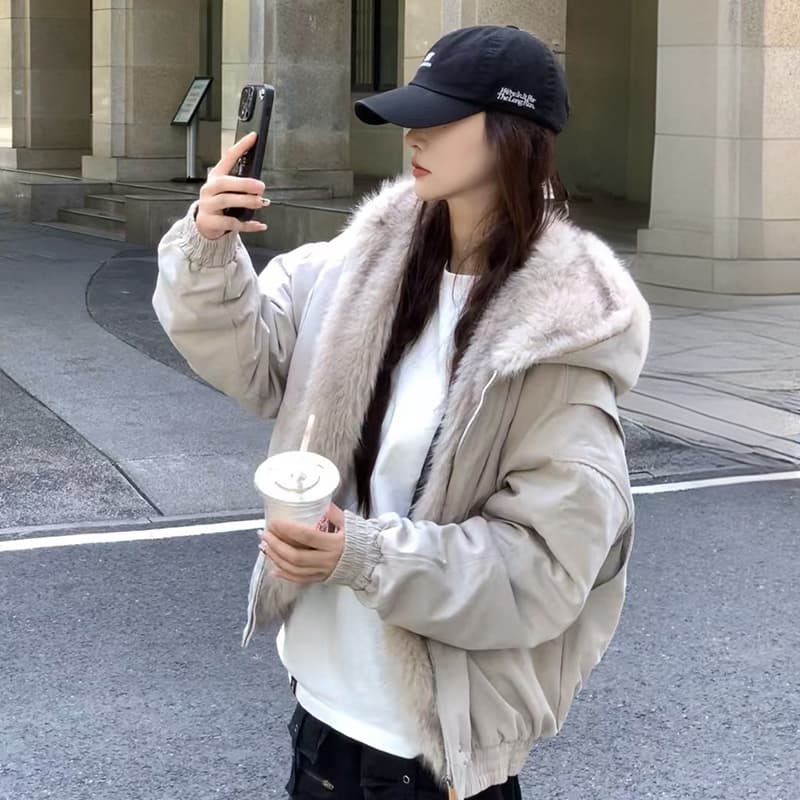 좌 산 조각 플리스 후드 면 의류 남녀 겨울 아메리칸 디자인 센스 두꺼운 면 옷 이미지 2
