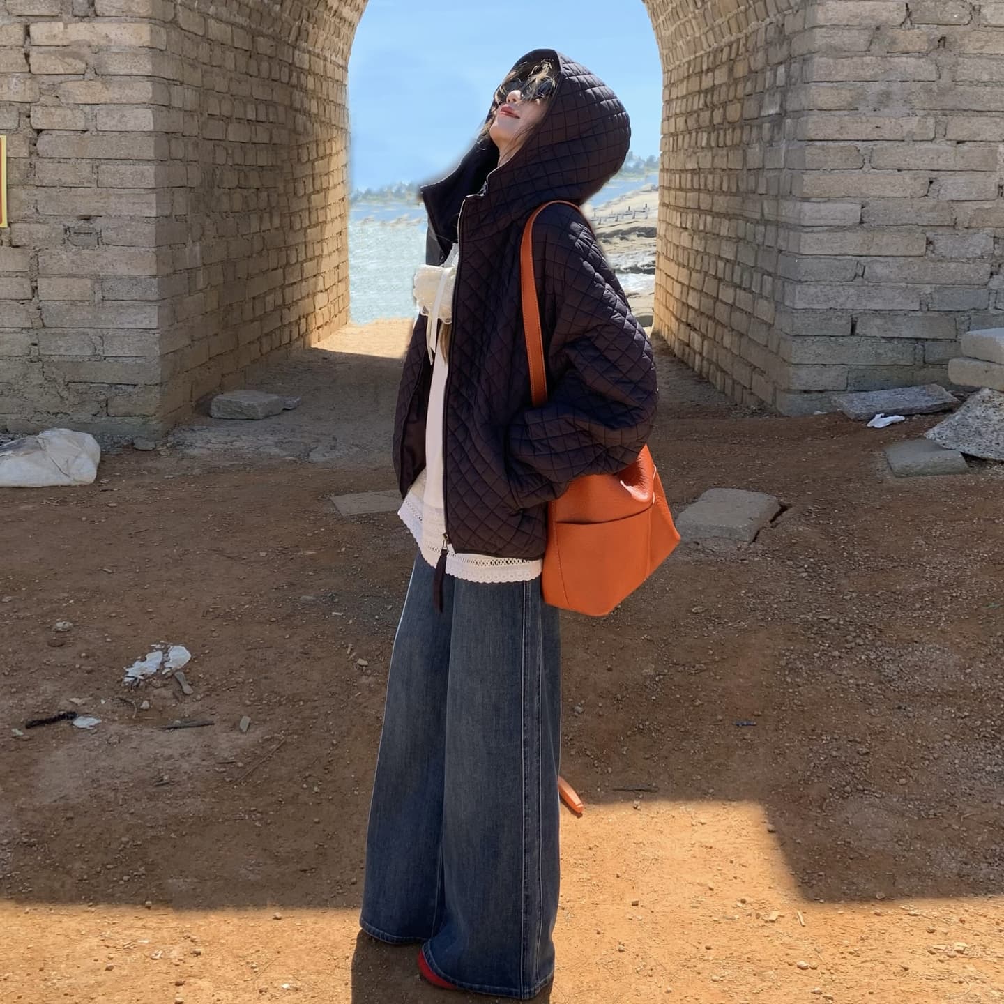 장 베이 베이 얇고 가벼운 버블 푸 링 그리드 후드 면 의류 루즈핏 슬림해 보이는 보온 한 부서 ins 바람 학생 면 옷 재킷 이미지 6