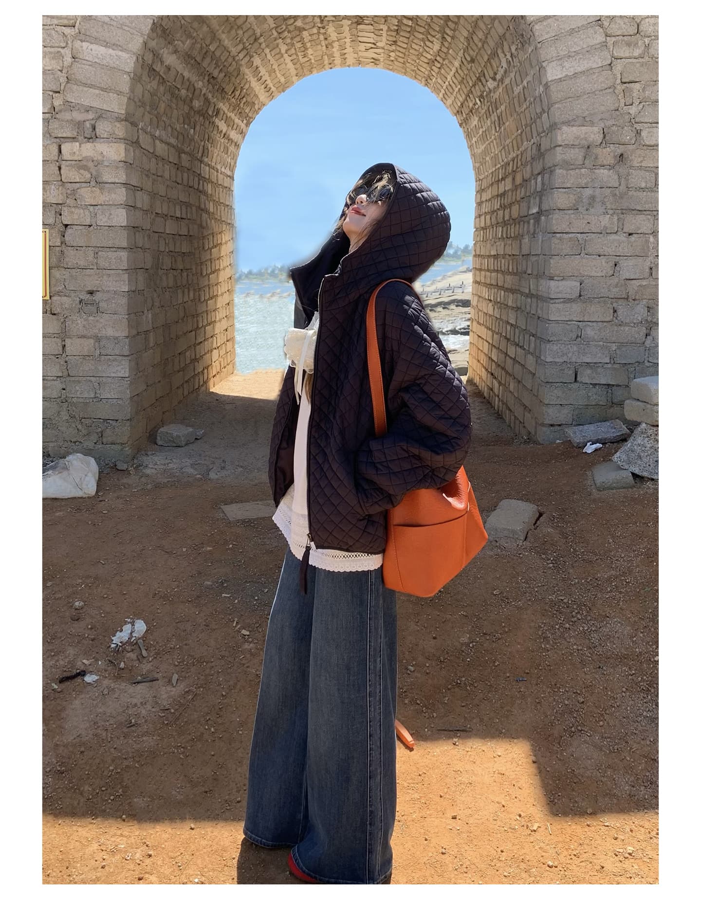 장 베이 베이 얇고 가벼운 버블 푸 링 그리드 후드 면 의류 루즈핏 슬림해 보이는 보온 한 부서 ins 바람 학생 면 옷 재킷 상세 이미지 47