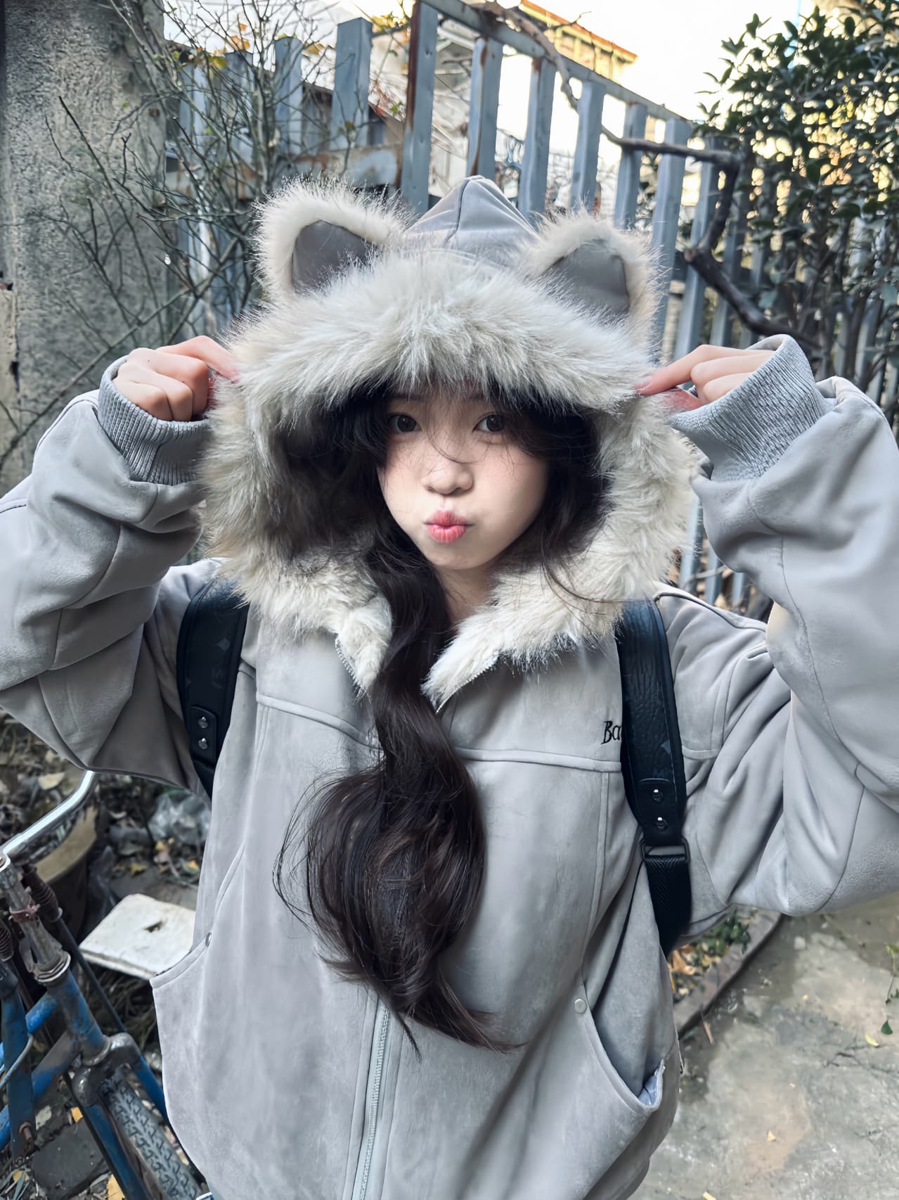 좌 산 조각 고양이 귀 머리 칼라 후드 면 의류 여성 겨울 새로운 아메리칸 쇼트 스타일 스웨이드 플리스 두꺼운 재킷 커플 상세 이미지 9