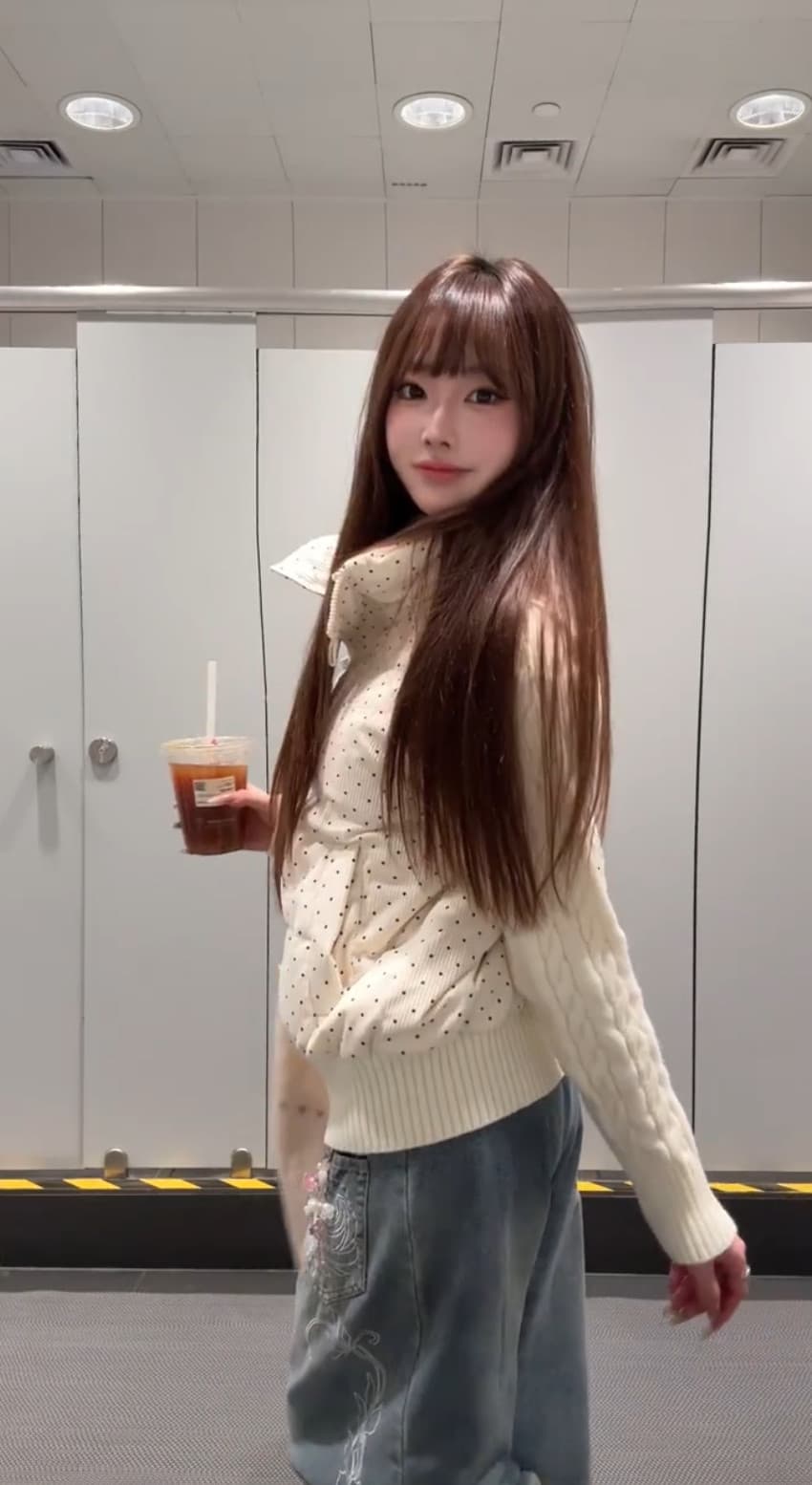 한 부서 달콤함 도트 무늬 니트 패치워크 긴팔 면 의류 여성 코트 겨울 루즈핏 두꺼운 쇼트 스타일 보온 패딩 재킷 이미지 4