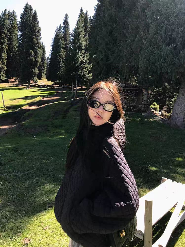 장 베이 베이 얇고 가벼운 버블 푸 링 그리드 후드 면 의류 루즈핏 슬림해 보이는 보온 한 부서 ins 바람 학생 면 옷 재킷 상세 이미지 9