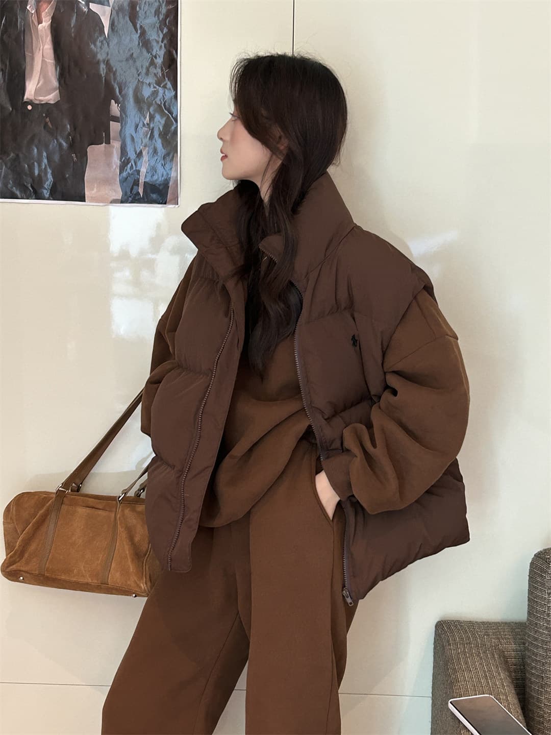 한 부서 다운 코튼 베스트 여자 스택 착용 어깨 외부 가져 가라. 가을 겨울 보온 두꺼운 패딩 재킷 조끼 조끼 자켓 상세 이미지 15