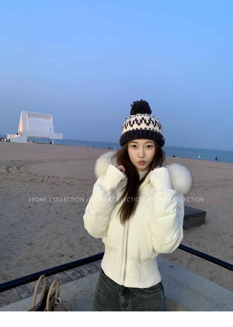 주 제 1 eeone 한 여성 일기 큰 모피 칼라 허리 수축 아래 면화 의류 상세 이미지 3