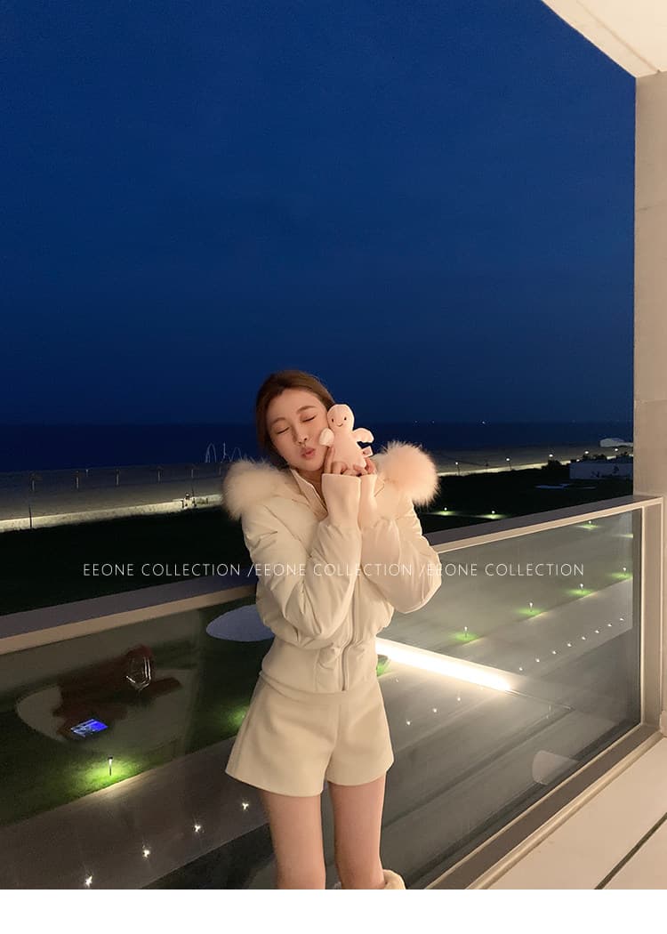 주 제 1 eeone 한 여성 일기 큰 모피 칼라 허리 수축 아래 면화 의류 상세 이미지 21
