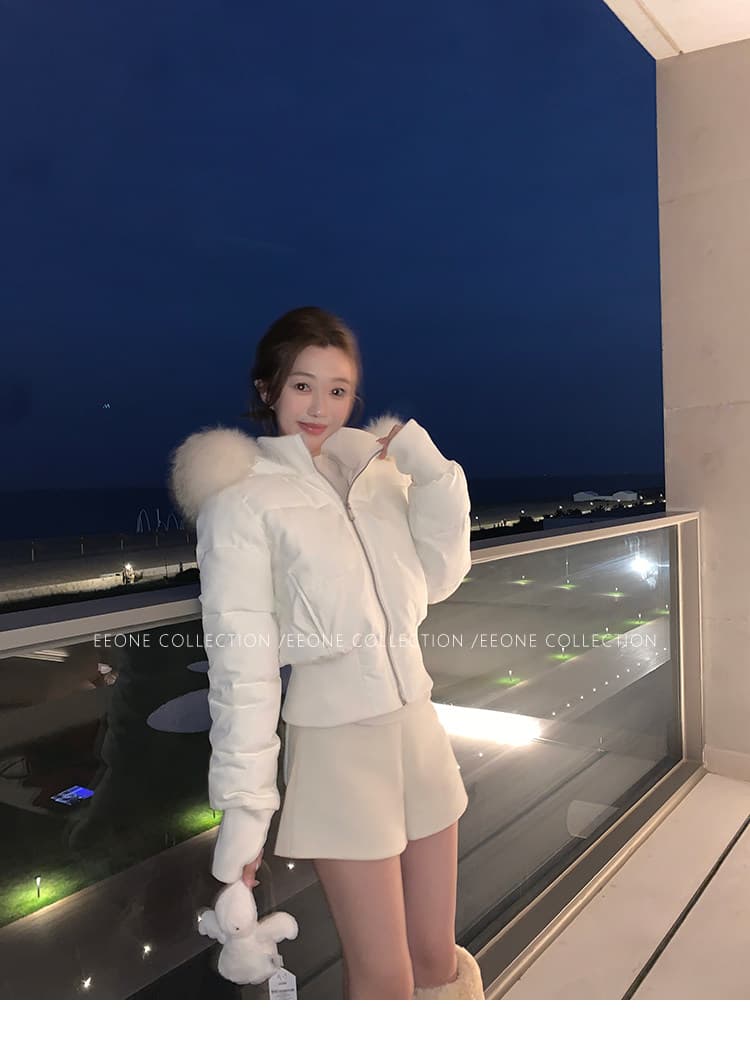 주 제 1 eeone 한 여성 일기 큰 모피 칼라 허리 수축 아래 면화 의류 상세 이미지 22