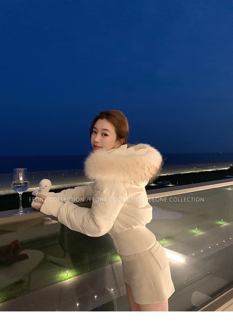 주 제 1 eeone 한 여성 일기 큰 모피 칼라 허리 수축 아래 면화 의류 상세 이미지 23