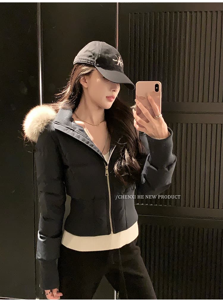 주 제 1 eeone 한 여성 일기 큰 모피 칼라 허리 수축 아래 면화 의류 상세 이미지 27