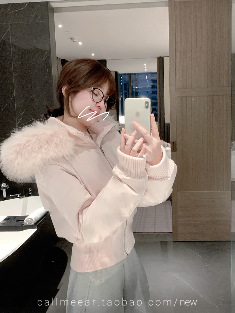 핑크색 모피 칼라 후드 쇼트 스타일 면 의류 여성 겨울 새로운 슈퍼 잘 생긴 허리 수축 재킷 큰 모피 칼라 아래 면화 의류 상세 이미지 7