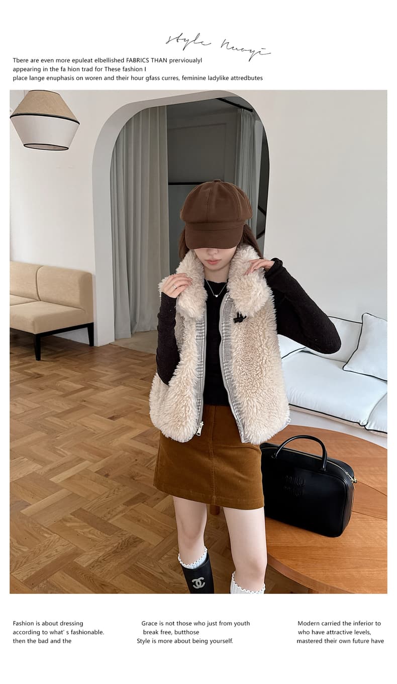 가을 겨울 새로운 양면 착용 천 그리드 버드 폴로 칼라 플리스 면 옷 베스트 조끼 여성 짧은 보온 한 부서 재킷 상세 이미지 10