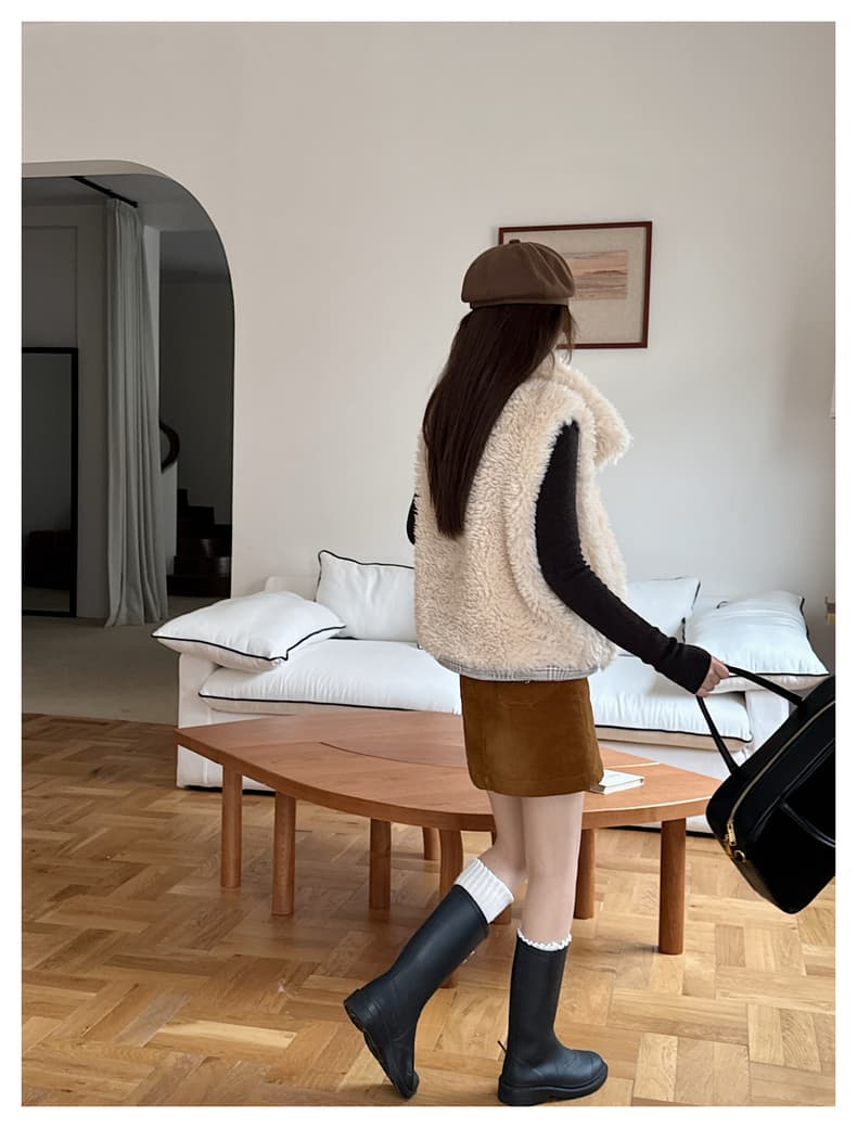 가을 겨울 새로운 양면 착용 천 그리드 버드 폴로 칼라 플리스 면 옷 베스트 조끼 여성 짧은 보온 한 부서 재킷 상세 이미지 11
