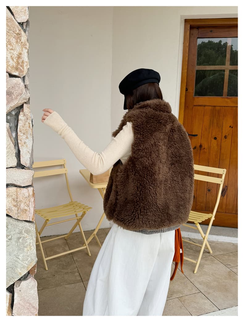 가을 겨울 새로운 양면 착용 천 그리드 버드 폴로 칼라 플리스 면 옷 베스트 조끼 여성 짧은 보온 한 부서 재킷 상세 이미지 15