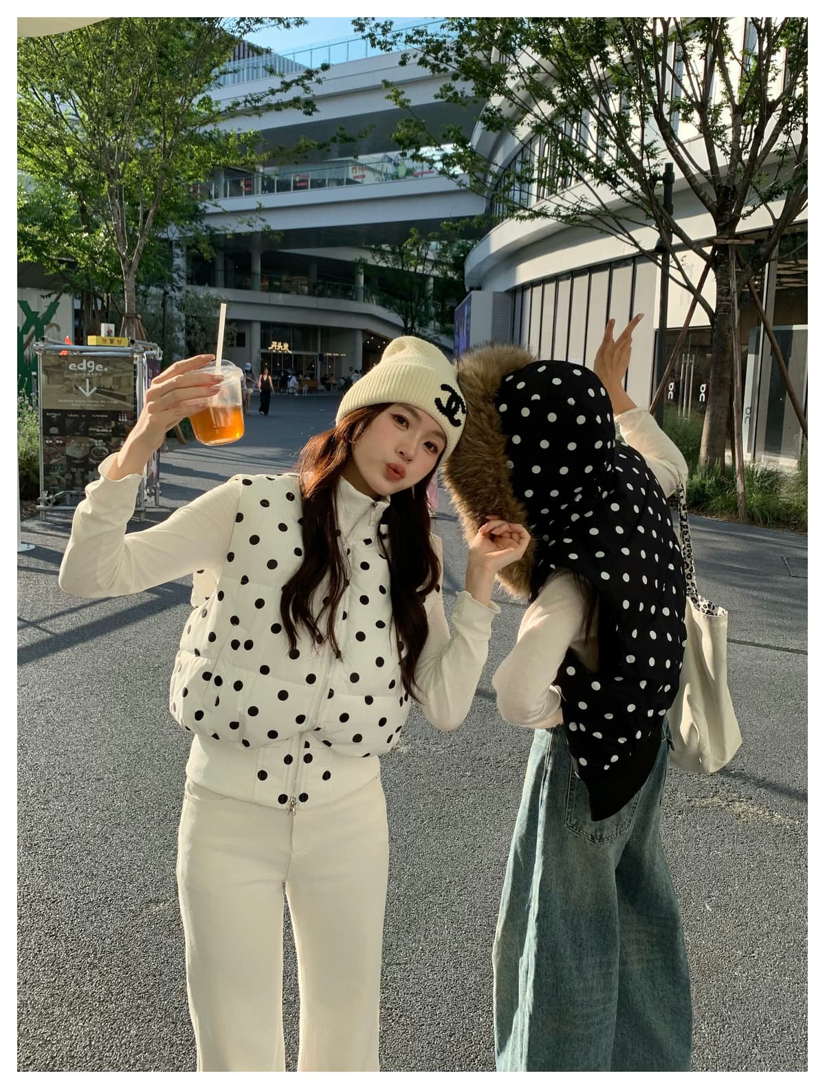 아메리칸 도트 무늬 탈착식 모자 민소매 면 베스트 여성 레저 모피 칼라 수 있습니다. 철거 스택 착용 재킷 상세 이미지 16