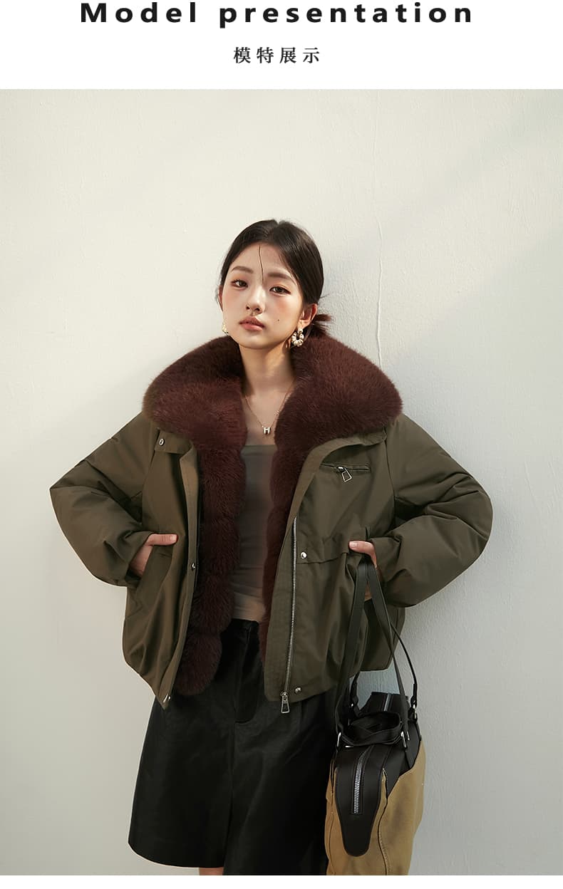 2026 새로운 모방 여우 모피 칼라 아래 면화 의류 여성 짧은 패션 루즈핏 두꺼운 Parker 세트 상세 이미지 13