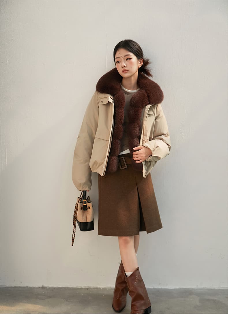 2026 새로운 모방 여우 모피 칼라 아래 면화 의류 여성 짧은 패션 루즈핏 두꺼운 Parker 세트 상세 이미지 34