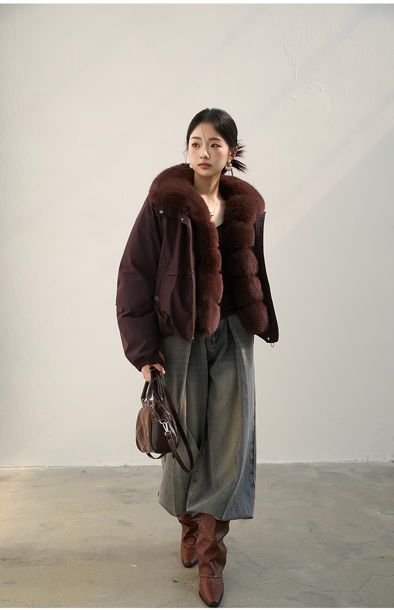 2026 새로운 모방 여우 모피 칼라 아래 면화 의류 여성 짧은 패션 루즈핏 두꺼운 Parker 세트 상세 이미지 40