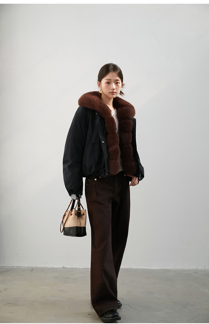 2026 새로운 모방 여우 모피 칼라 아래 면화 의류 여성 짧은 패션 루즈핏 두꺼운 Parker 세트 상세 이미지 53
