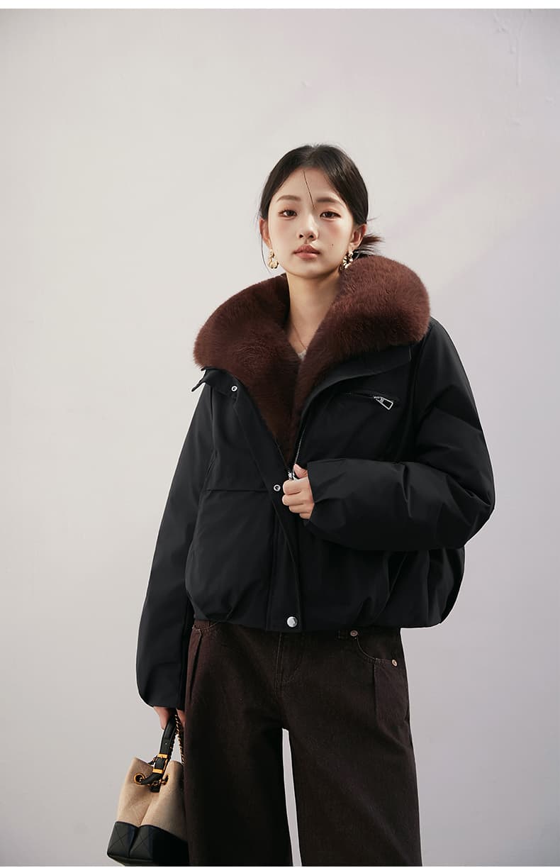 2026 새로운 모방 여우 모피 칼라 아래 면화 의류 여성 짧은 패션 루즈핏 두꺼운 Parker 세트 상세 이미지 54