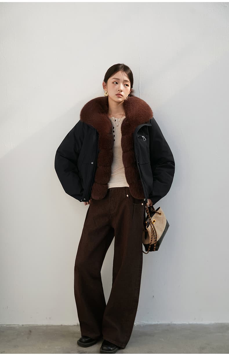 2026 새로운 모방 여우 모피 칼라 아래 면화 의류 여성 짧은 패션 루즈핏 두꺼운 Parker 세트 상세 이미지 55