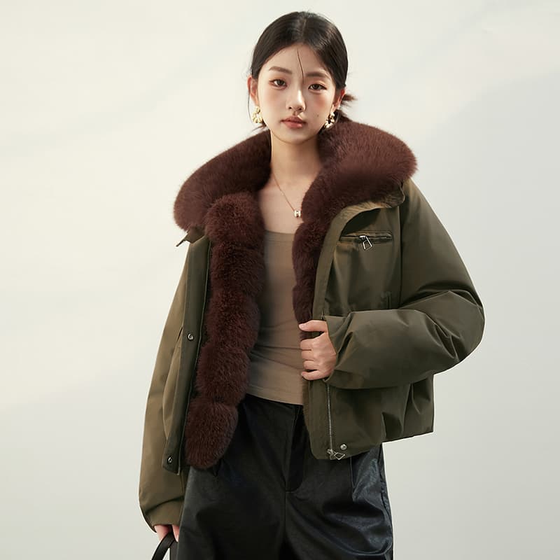 2026 새로운 모방 여우 모피 칼라 아래 면화 의류 여성 짧은 패션 루즈핏 두꺼운 Parker 세트 이미지 3