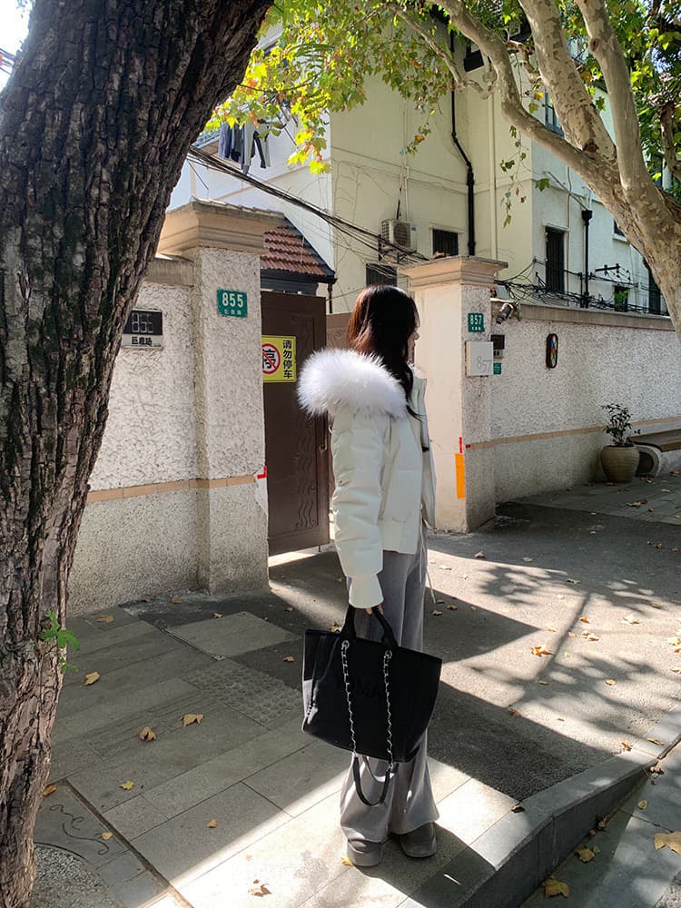 작은 마을 산산 눈 반사하다 阑珊 시뮬레이션 전갈 모피 칼라 면 의류 여성 겨울 방풍 쇼트 스타일 후드 작은 키 재킷 상세 이미지 40