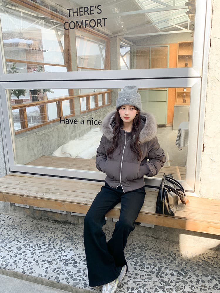 작은 마을 산산 눈 반사하다 阑珊 시뮬레이션 전갈 모피 칼라 면 의류 여성 겨울 방풍 쇼트 스타일 후드 작은 키 재킷 상세 이미지 44