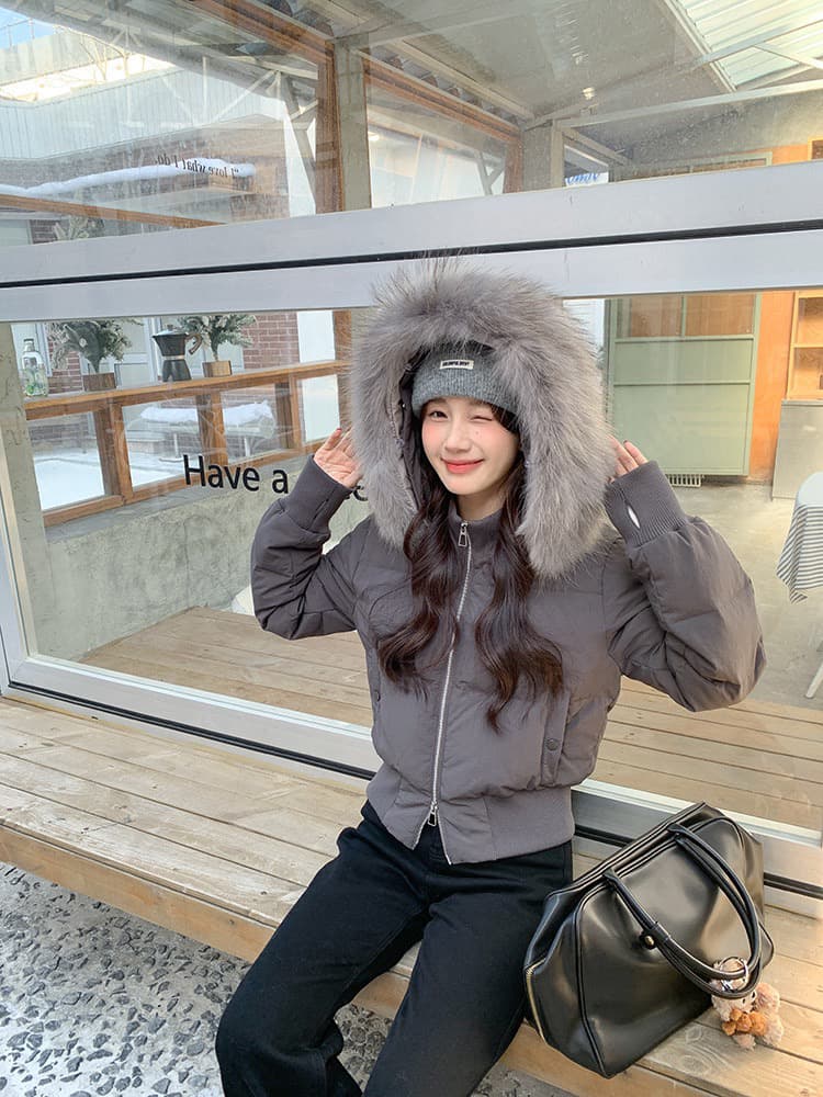 작은 마을 산산 눈 반사하다 阑珊 시뮬레이션 전갈 모피 칼라 면 의류 여성 겨울 방풍 쇼트 스타일 후드 작은 키 재킷 상세 이미지 45