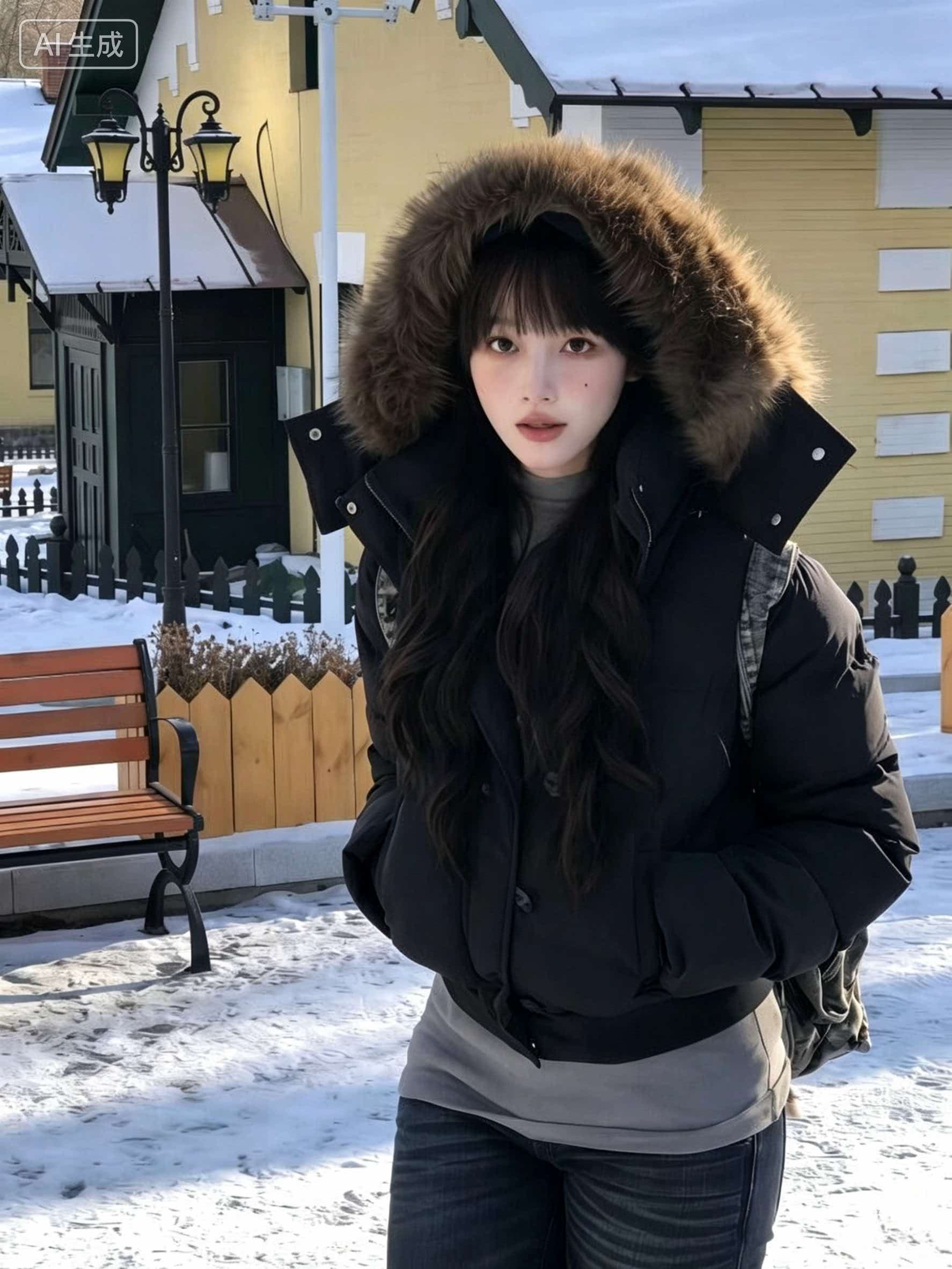 남부 지구 필리핀 오스트리아 Na 해군 큰 모피 칼라 아래 면화 의류 여성 코트 2026 새로운 내피 털이 있는 쇼트 스타일 면 옷 상세 이미지 49