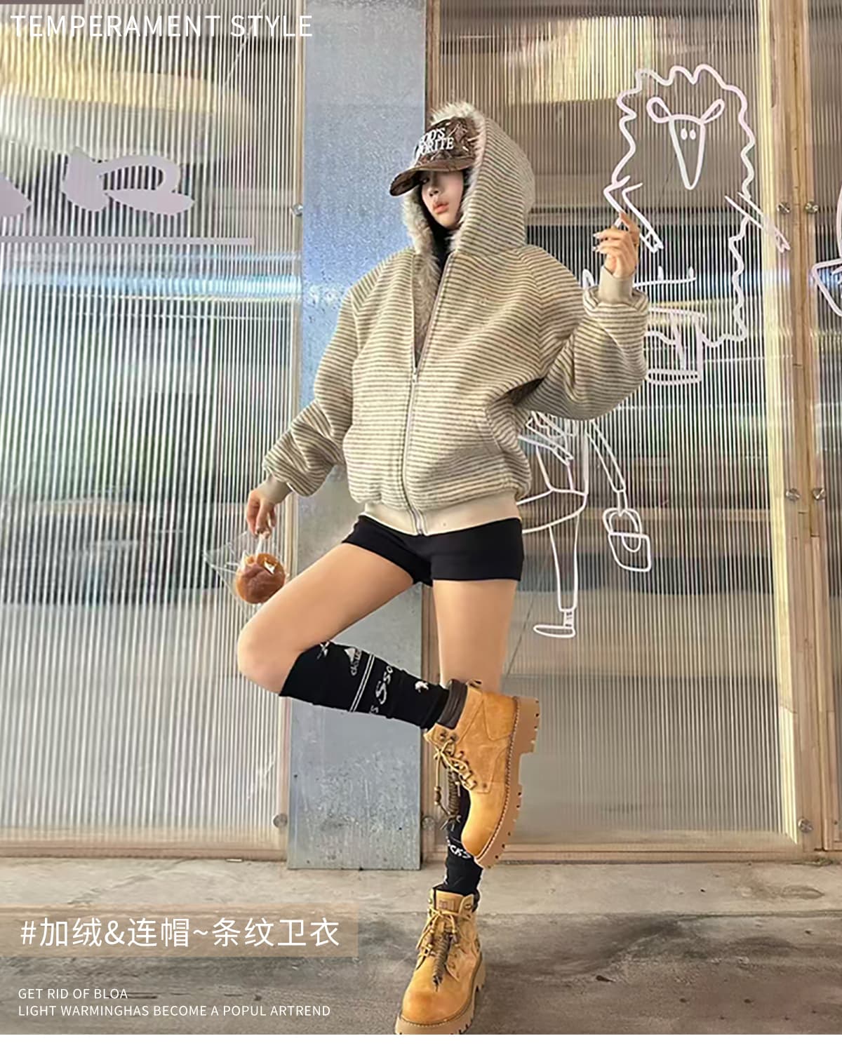스트라이프 프로필 모양 모피 칼라 두꺼운 면 옷 남자 폭발 2026 새로운 좌 산 조각 여성 코트 머저리 상세 이미지 1