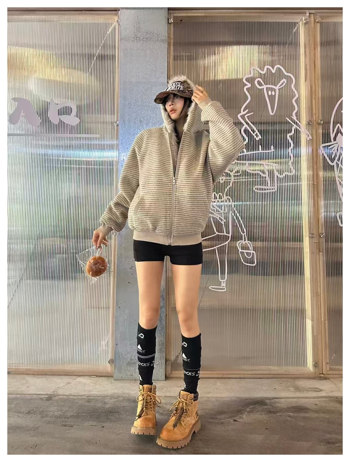 스트라이프 프로필 모양 모피 칼라 두꺼운 면 옷 남자 폭발 2026 새로운 좌 산 조각 여성 코트 머저리 상세 이미지 9