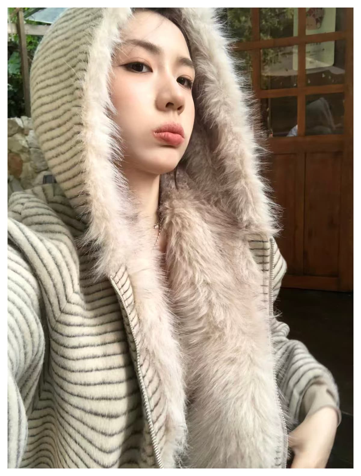 스트라이프 프로필 모양 모피 칼라 두꺼운 면 옷 남자 폭발 2026 새로운 좌 산 조각 여성 코트 머저리 상세 이미지 11
