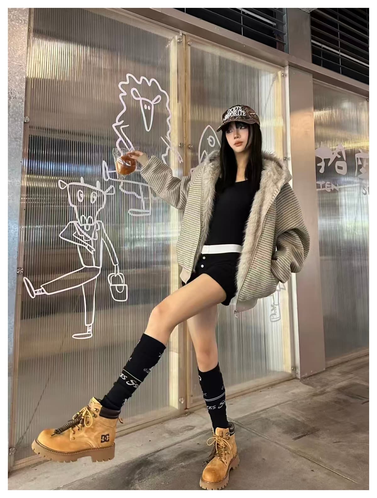 스트라이프 프로필 모양 모피 칼라 두꺼운 면 옷 남자 폭발 2026 새로운 좌 산 조각 여성 코트 머저리 상세 이미지 12