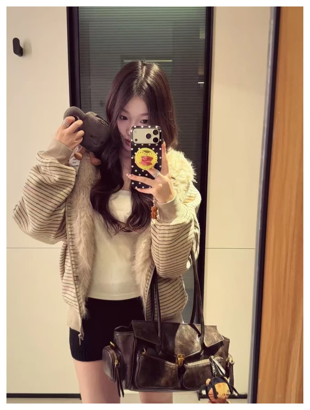 스트라이프 프로필 모양 모피 칼라 두꺼운 면 옷 남자 폭발 2026 새로운 좌 산 조각 여성 코트 머저리 상세 이미지 15