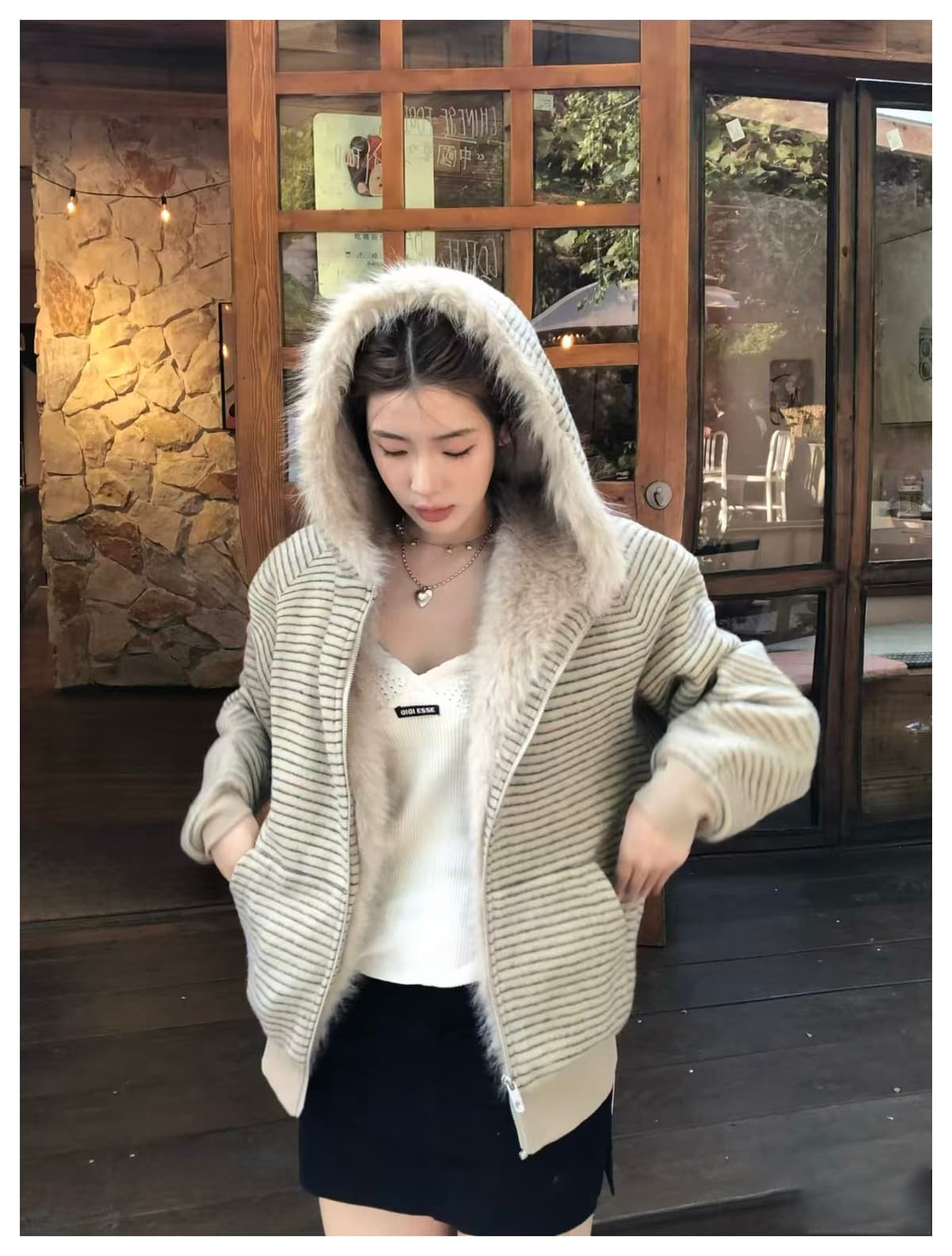 스트라이프 프로필 모양 모피 칼라 두꺼운 면 옷 남자 폭발 2026 새로운 좌 산 조각 여성 코트 머저리 상세 이미지 17