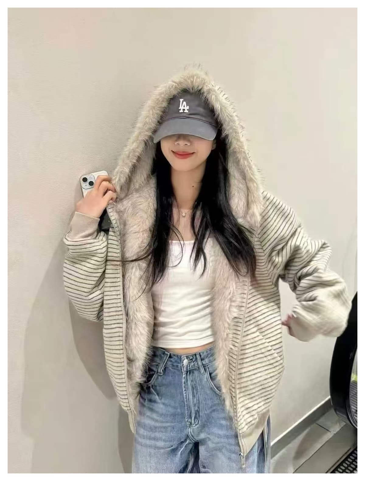 스트라이프 프로필 모양 모피 칼라 두꺼운 면 옷 남자 폭발 2026 새로운 좌 산 조각 여성 코트 머저리 상세 이미지 18