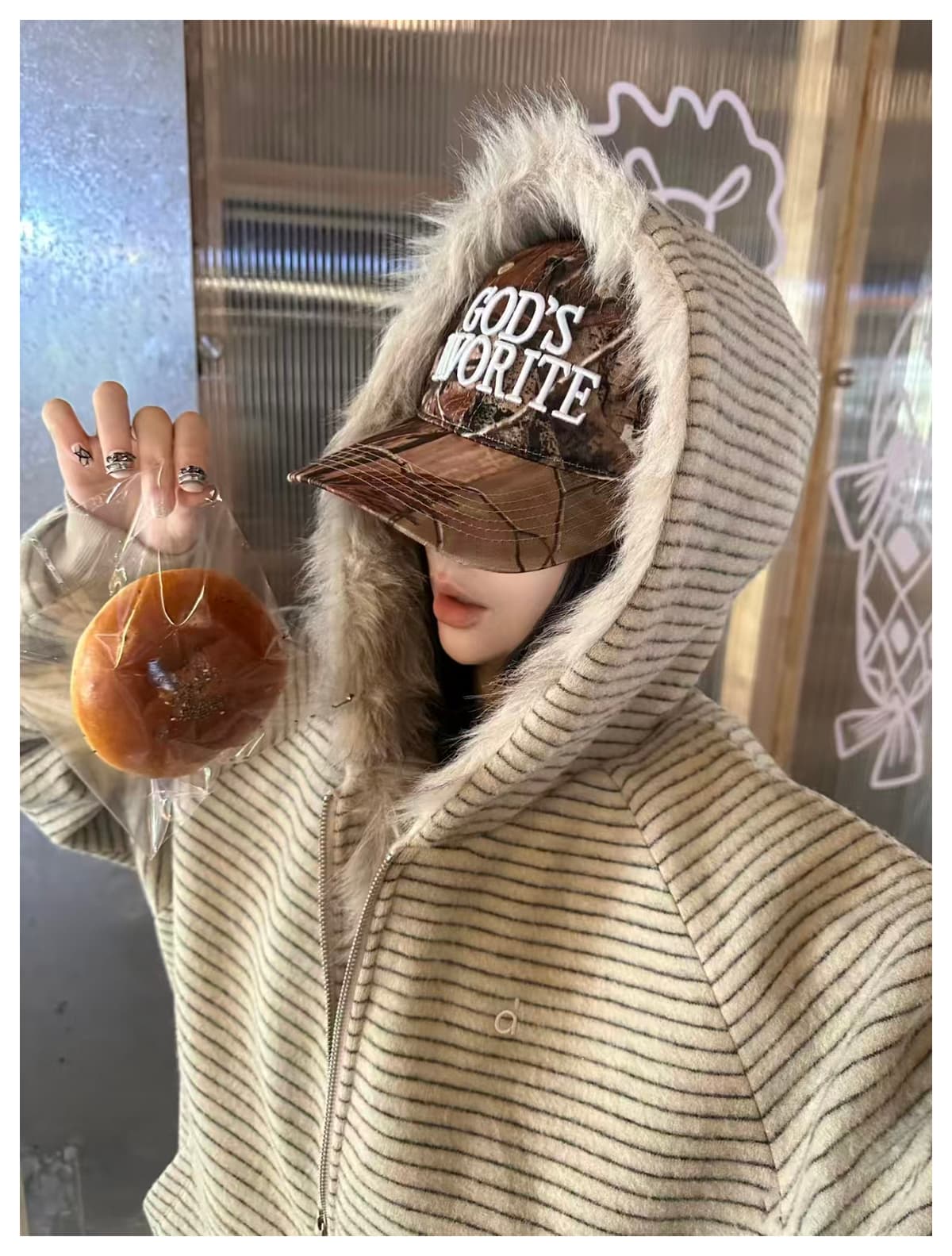 스트라이프 프로필 모양 모피 칼라 두꺼운 면 옷 남자 폭발 2026 새로운 좌 산 조각 여성 코트 머저리 상세 이미지 21